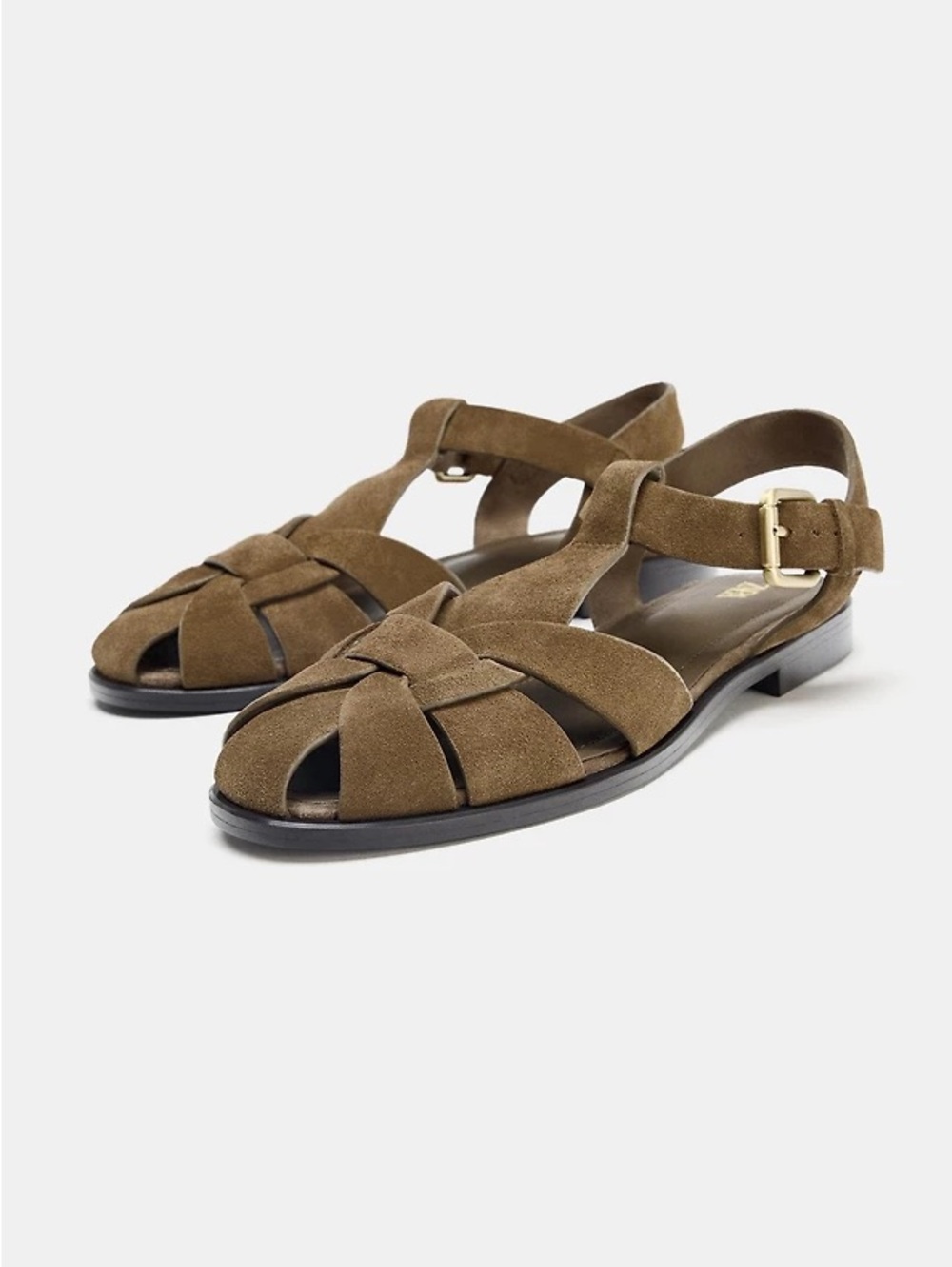 Zara Olive Brown Suede Slingback Sandals - Picture 3 of 6